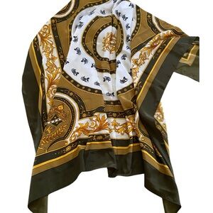 Reine Seide Vintage Royal Carriage 100% Silk Scarf Gold/White/Olive color